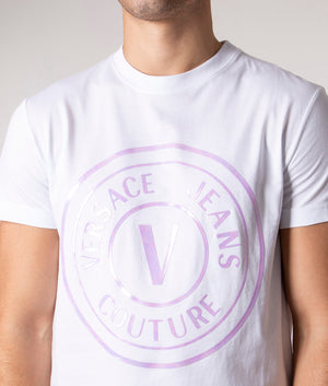 Slim-Fit-V-Emblem-T-Shirt-White/Lavender-Versace-Jeans-Couture-EQVVS