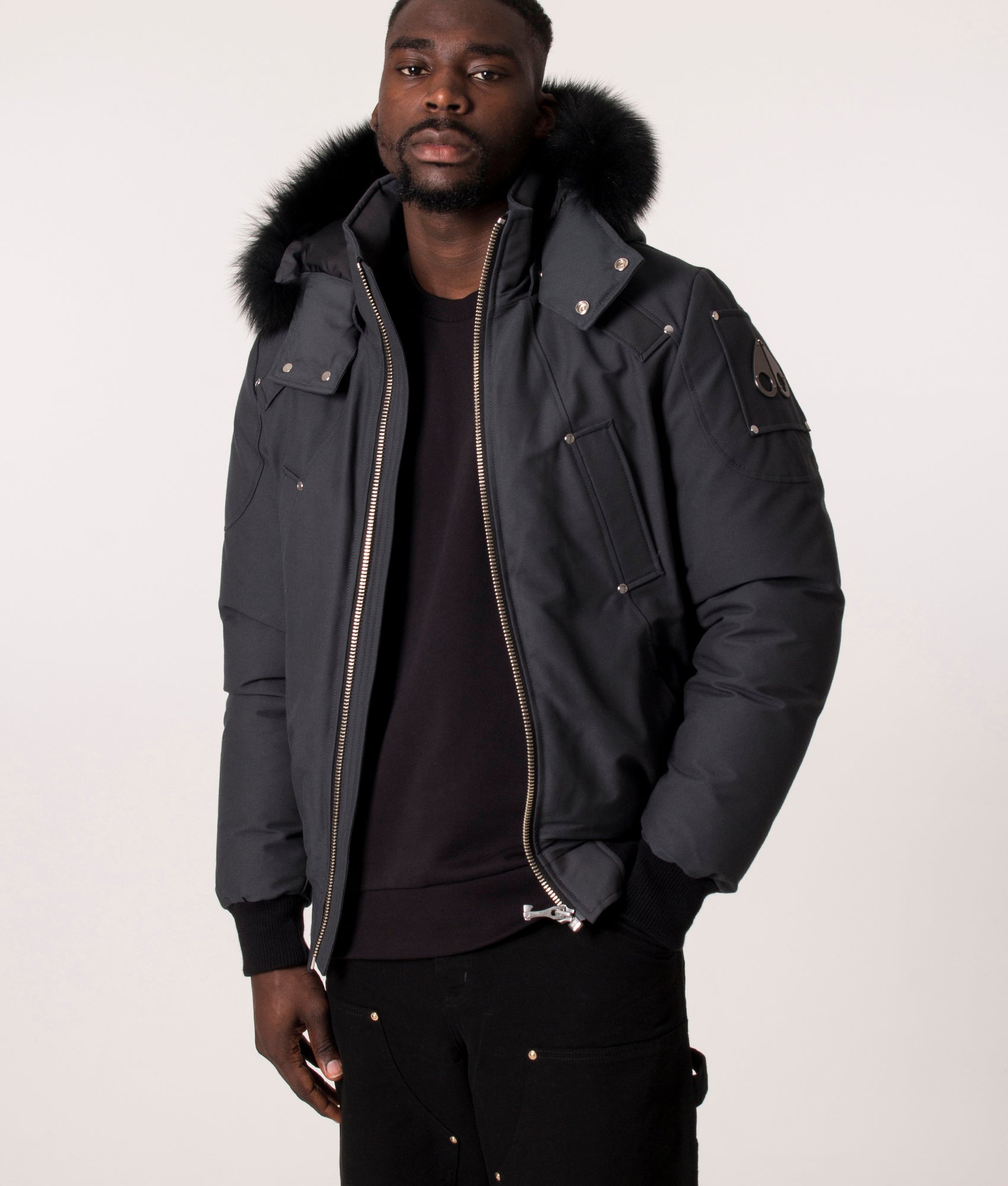 Slim-Fit-OriGinal-Ballistic-Bomber-Granite-W/Blk-Moose-Knuckles-EQVVS