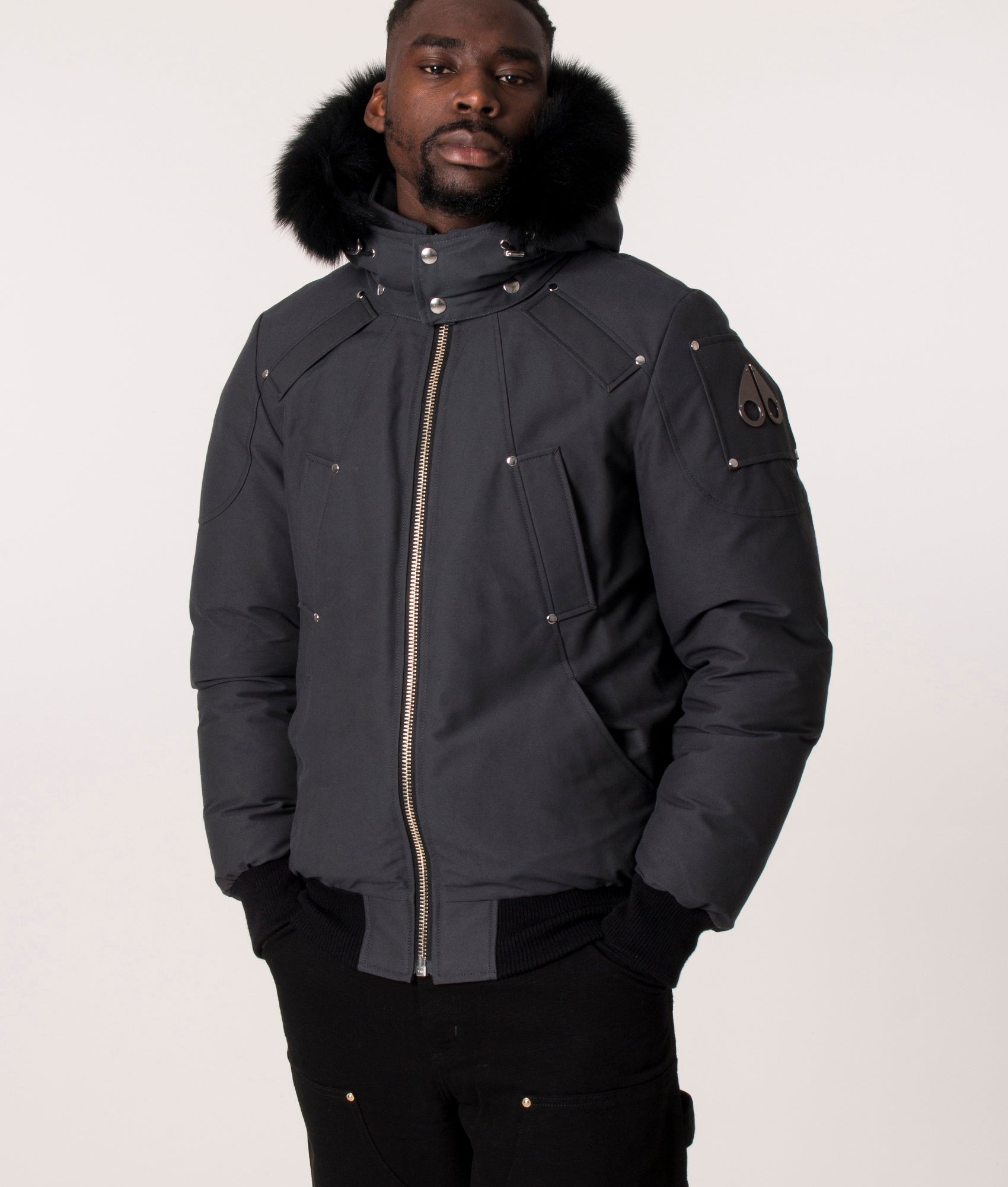 Slim-Fit-OriGinal-Ballistic-Bomber-Granite-W/Blk-Moose-Knuckles-EQVVS
