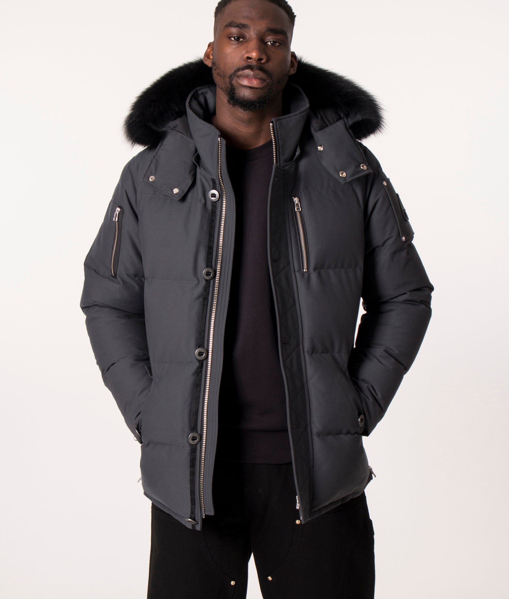 Slim-Fit-OriGinal-3Q-Jacket-Granite-W/Blk-Moose-Knuckles-EQVVS