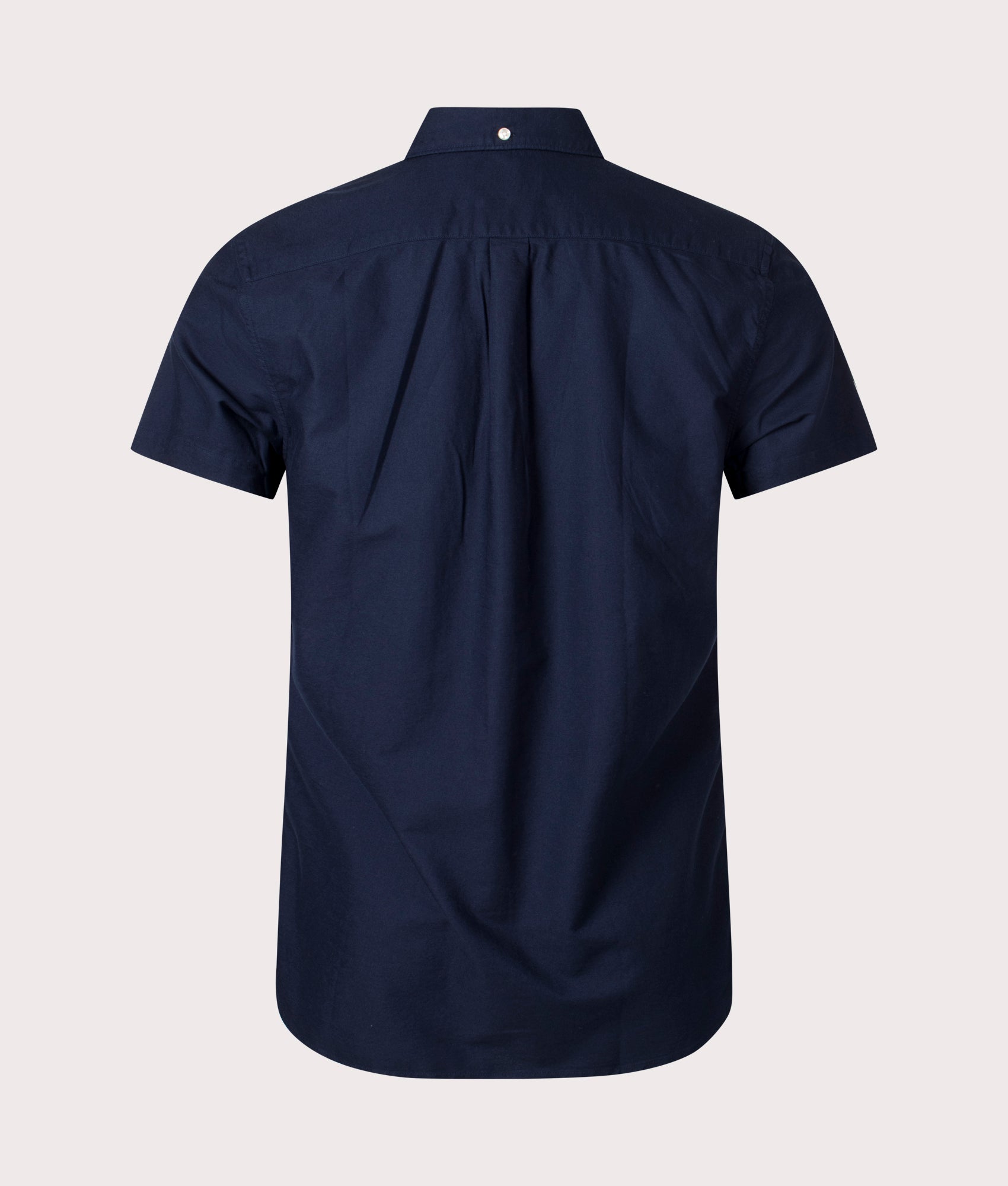 Barbour Lifestyle Tailored Fit Short Sleeve Oxtown Shirt in Navy at EQVVS Menswear. Back shot.