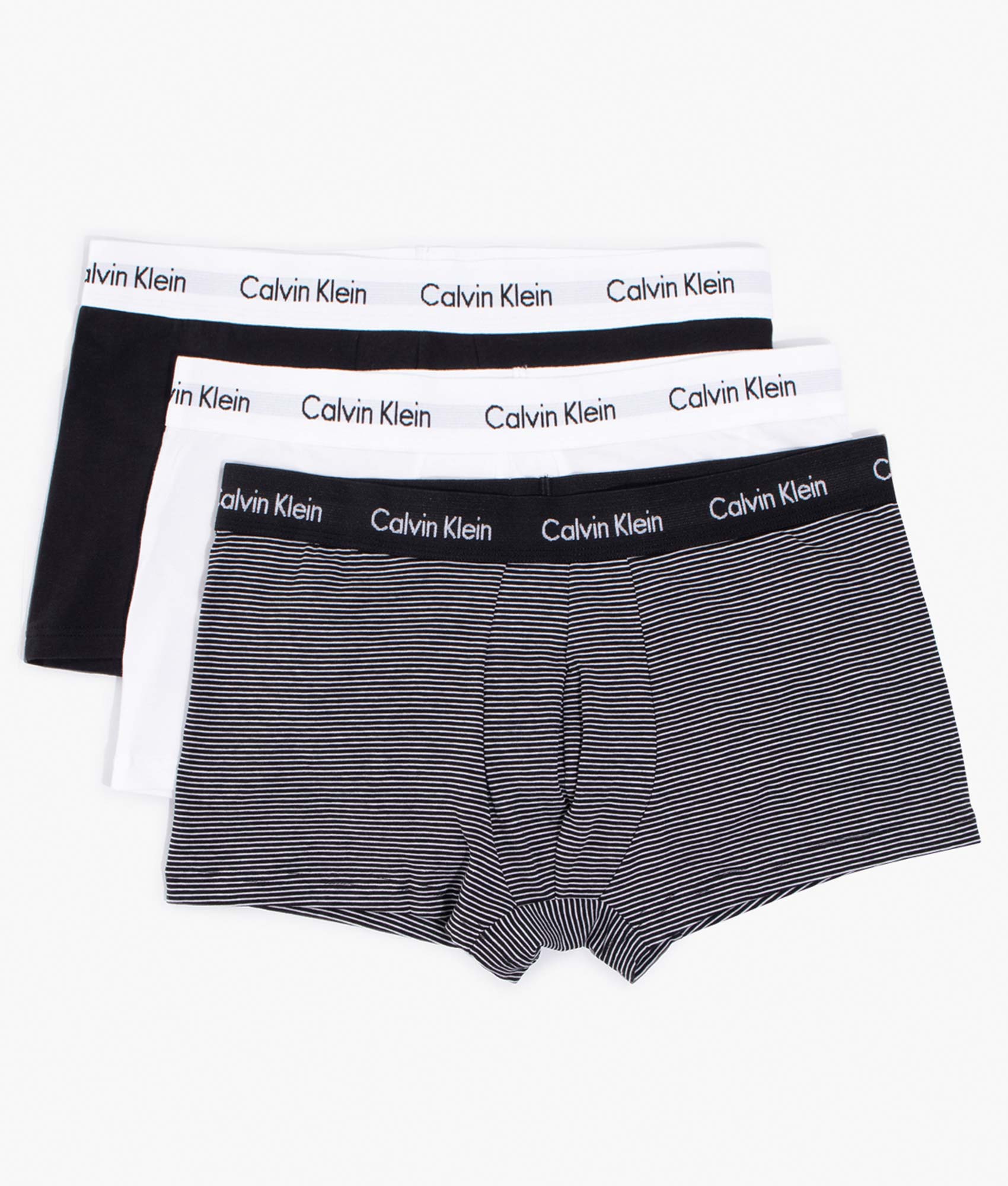 Three-Pack-of-Low-Rise-Cotton-Stretch-Trunks-White/B&W-Stripe/Black-Calvin-Klein-EQVVS