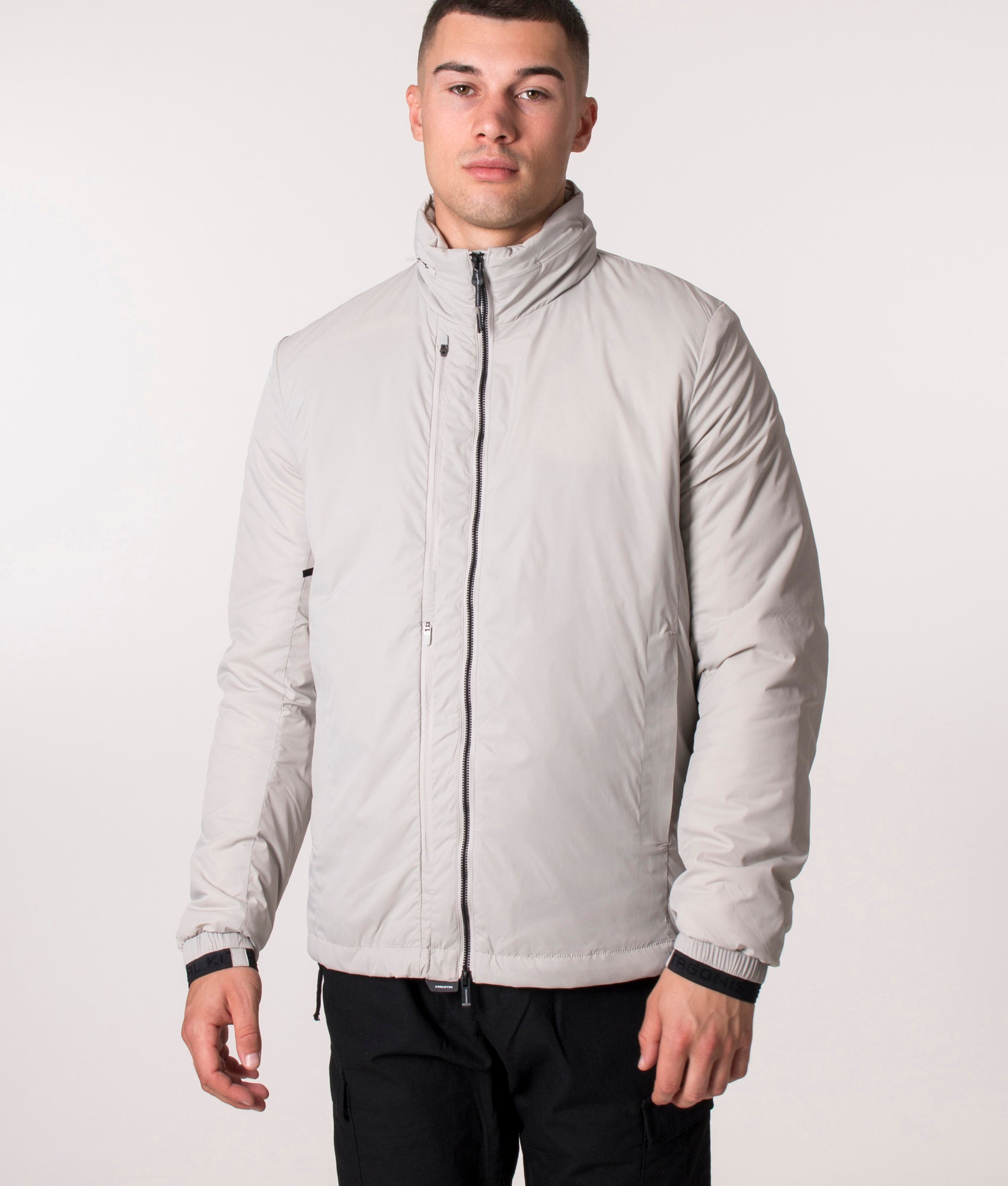 KRAKATAU NM39 PENROSE Insulated Jacket in light Grey at EQVVS. Model, front. 