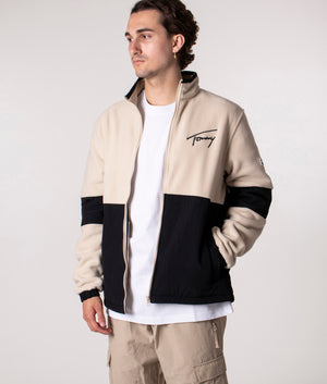 Signature-Mix-Media-Retro-Zip-Through-Sweatshirt-Savannah-Sand/Black-Tommy-Jeans-EQVVS