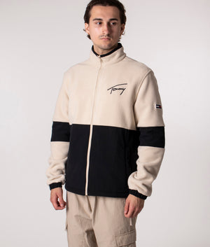 Signature-Mix-Media-Retro-Zip-Through-Sweatshirt-Savannah-Sand/Black-Tommy-Jeans-EQVVS