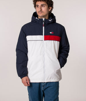 Colour Block Chicago Padded Windbreaker in Twilight Navy/Multi from, Tommy Jeans at EQVVS front closed image