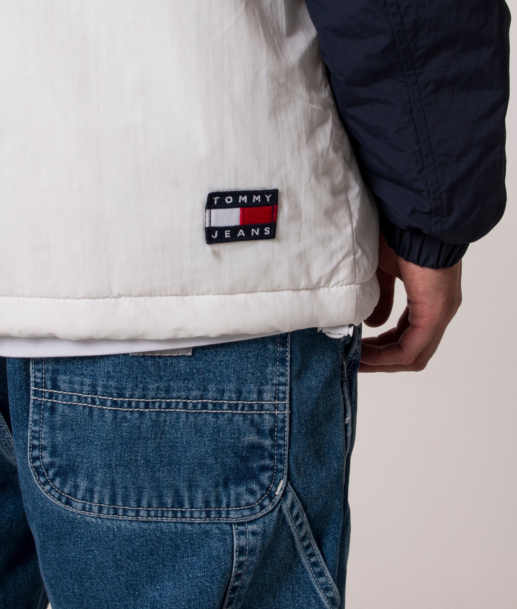 Colour Block Chicago Padded Windbreaker in Twilight Navy/Multi from, Tommy Jeans at EQVVS back deatail image