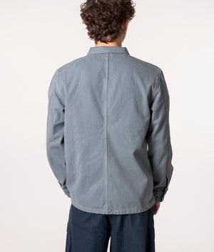 Stan Ray Prison Overshirt in Battle Grey at EQVVS. Model back 