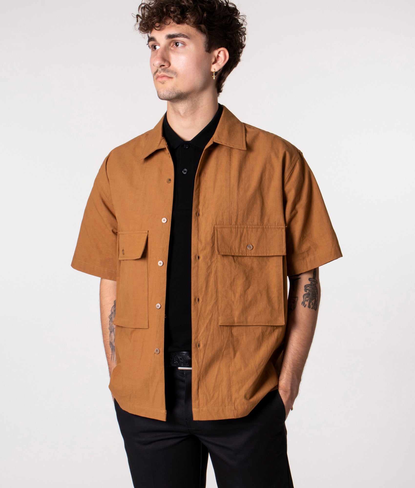 Short-Sleeve-Two-Pocket-Linen-Shirt-Sand-Uniform-Bridge-EQVVS