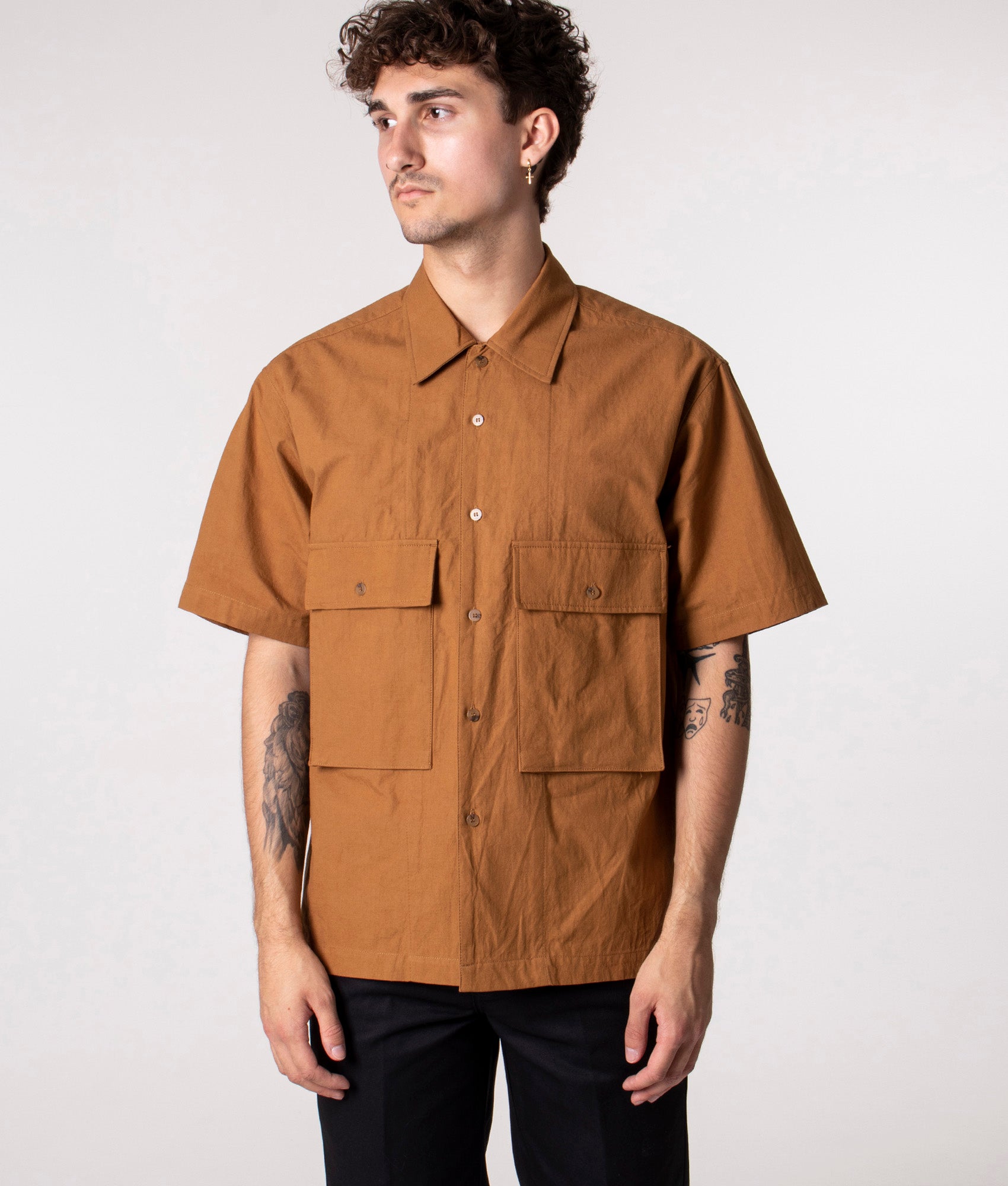 Short-Sleeve-Two-Pocket-Linen-Shirt-Sand-Uniform-Bridge-EQVVS